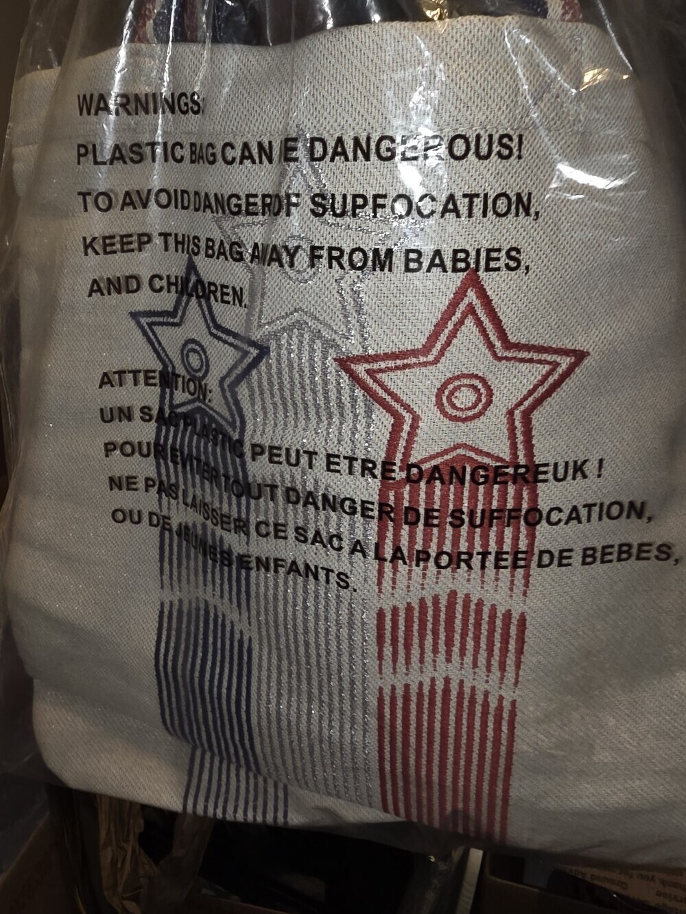 Christan Dior Canvas Tote in White with Blue & Red Stars & Stripes - Picture 6 of 6